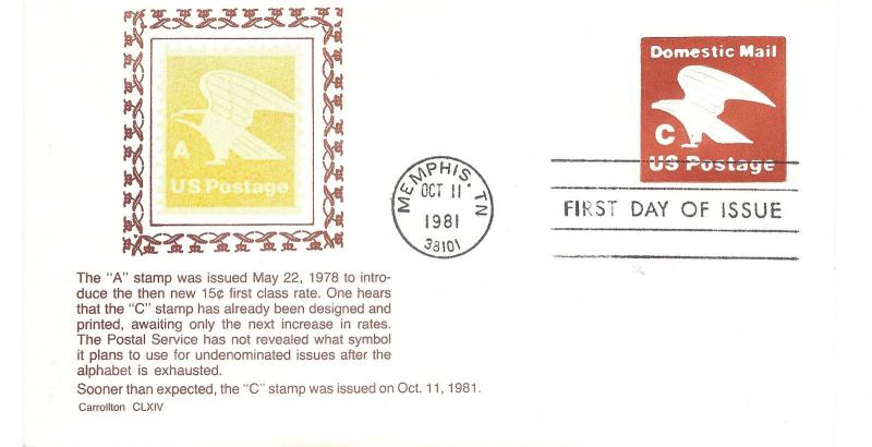 U594 'C' Domestic Mail embossed Stamped Envelope Carrollton FDC