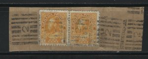 CANADA - #105 - 1c KGV ADMIRAL USED PAIR ON PIECE STRATFORD, ON ROLLER CANCEL 