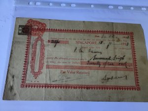 Singapore 1933 document with  revenue stamp  Ref R28505