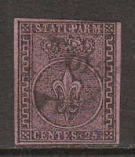 Parma Sc 4 used 1852 25c black on violet, Scarce