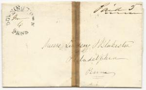 US Stampless Cover Downing Town, PA Folded Letter June 6, 1850 Paid 5