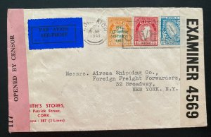 1941 Cork Ireland Dual Censored Airmail Commercial Cover To New York Usa