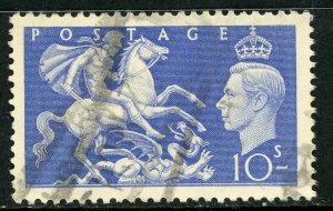 United Kingdom 195KGVI 10 Shilling Ultramarine Dragon Stamp Scott # 288 VFU C626