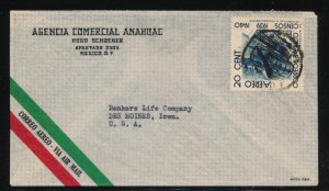 MEXICO POSTAL HISTORY 1939 AIR MAIL COVER TO DES MOINES USA