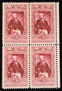 U.S. Mint Stamp Scott #1097 3c Lafayette Sheet Margin Block. Superb. NH. A Gem!