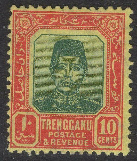 MALAYA TRENGGANU SG10 1915 10c GREEN & RED/YELLOW MTD MINT