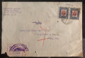 1922 Mexico City Mexico Cover Registered Mail Seal To Puebla Puebla