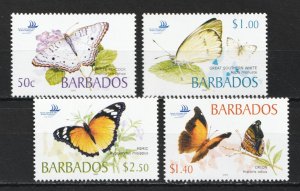 2005 Barbados Sc# 1073-076 - Stamp Expo, Butterflies, Insects. MNH Cv$13.00