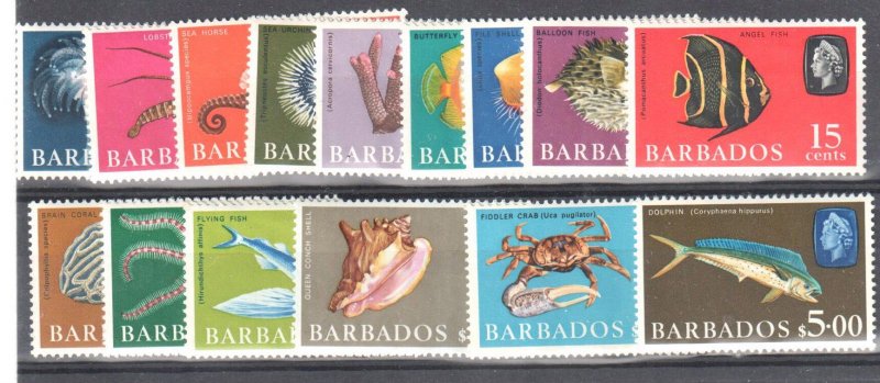 Barbados #267//280 MINT VF LH 1965 issue Marine Life Commonwealth QEII