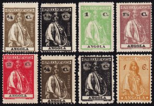 Angola Scott 118-122, 156-157, 243 (1914-32) Mint H F-VF, CV $18.20 C 