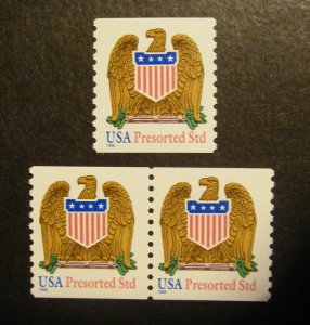 Scott 3270, 10c Eagle and Shield, Pair & Single, MNH Coil Beauties