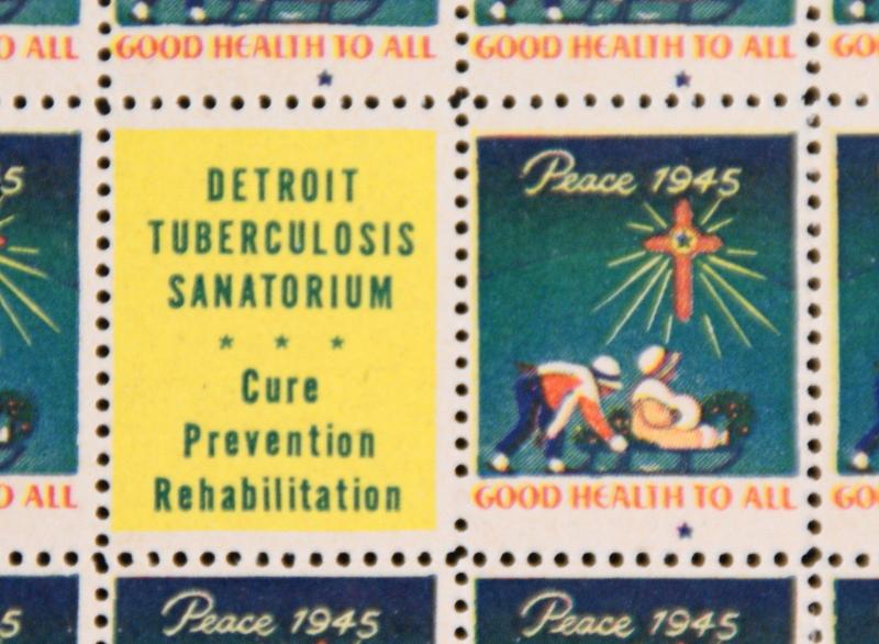 1945 Detroit Tuberculosis Sanatorium Label, Cinderella Stamp Full Sheet of 100