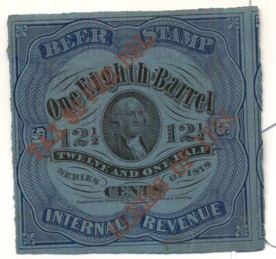 US #REA51 25¢ on 12 ½ Beer Tax Stamp, used, Scott $95.00