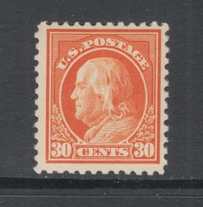 US Sc 516 MLH. 1917 30c orange red Franklin, Flat Plate Printing, F-VF