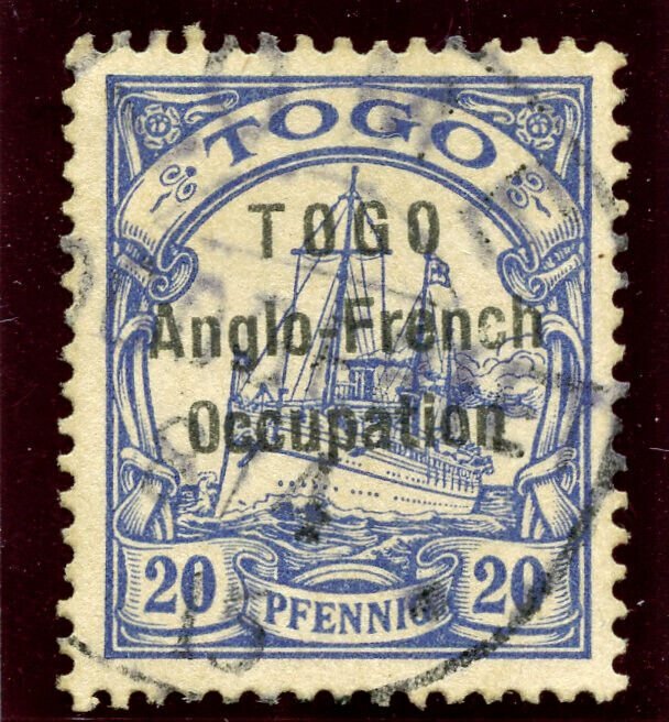 Togo 1915 20pf ultramarine very fine used. SG H32. Sc 64.