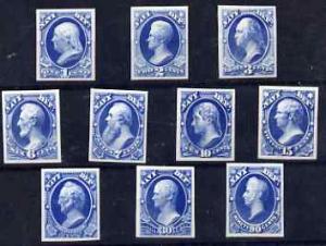 United States Navy Dept set of 10 imperf proofs in blue o...