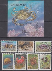 TANZANIA Sc # 1295-1302 CPL MNH SET of 7 + S/S - CRUSTACEANS (CRABS, LOBSTERS)