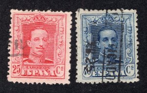 Spain 1922 25c & 40c Alfonso XIII, Scott 338, 340 used, value = 50c