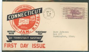 US 772 1935 3c Connecticut Territory (Charter Oak) on an addressed (typed) FDC with a William Weiss cachet