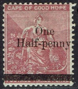 CAPE OF GOOD HOPE 1882 HOPE SEATED ONE HALF PENNY ON 3D WMK CROWN CA