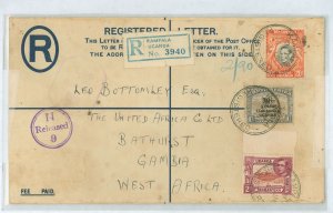 Kenya Uganda Tanganyika/Tanzania  1945 Formular registraion envelope, size H, used from Kampala Uganda, Sierra Leone transit and