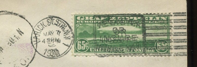 C13 Used on Toaspern Zeppelin Cachet May 7 1930 Modified Cover to Spain (924b)