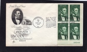 1113 Lincoln, FDC PB/4 Art Craft cachet