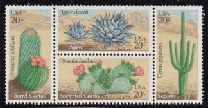 U S Scott # 1942-1945  20c  Desert Plants Block of 4  Mint Never Hinged