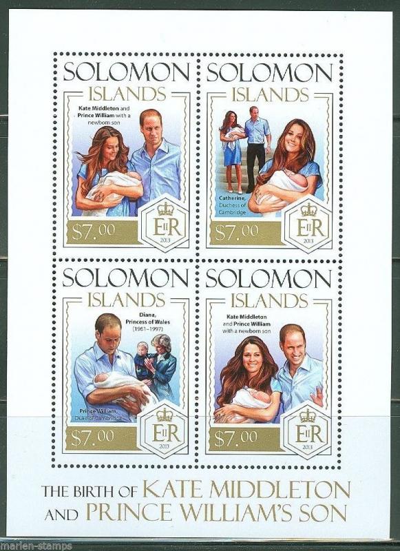 SOLOMON ISLANDS  2013  PRINCE GEORGE BIRTH WITH KATE & WILLIAM  SHEET  MINT NH