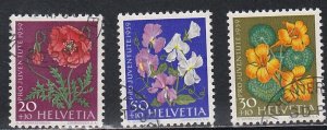 Switzerland # B289-291, Flowers, High Values, Used, 1/3 Cat.