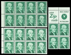 Scott 1278 1c Booklet Panes of 4 & 8 Mint VF NH Shiny and Dull Gum