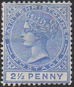 St Christopher 1884 2½d ultramarine MH