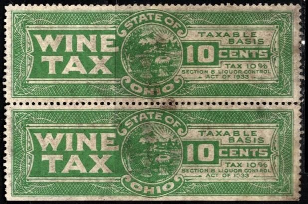 1933 US Revenue State of Ohio 10 Cents (10%) Wine Tax Used