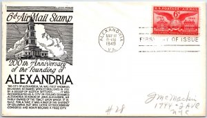 U.S. FIRST DAY COVER BICENTENNIAL OF THE CITY OF ALEXANDRIA VIRGINIA ANDERSON