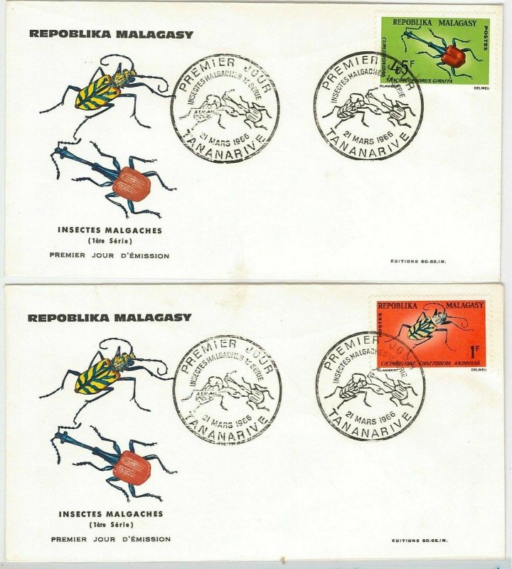 42923 - MADAGASCAR -  POSTAL HISTORY - set of 4  FDC COVER  -    INSECTS  1966