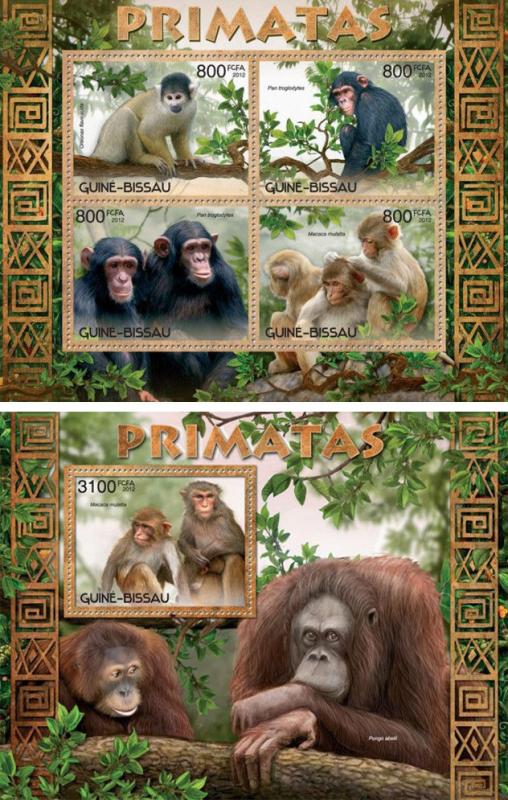 Monkeys Primates Apes Affen Animals Fauna Guinea-Bissau MNH stamp set