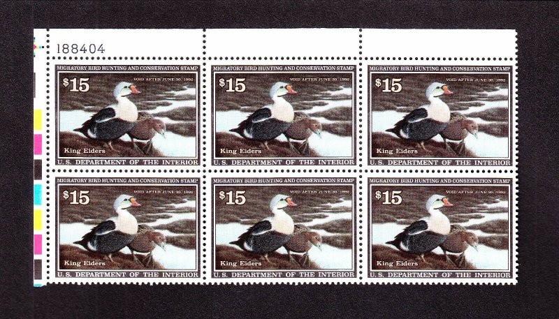 US RW58 $15 Duck Hunting Stamp Plate # Block of 6 Mint VF-XF OG NH