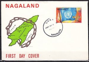 Nagaland, 1971 Local issue. U.N. Flag and Scout Badge IMPF. First day cover.