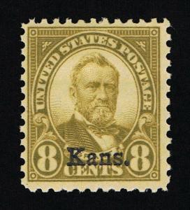 GENUINE SCOTT #666 F-VF MINT OG NH 1929 OLIVE GREEN 8¢ KANSAS OVERPRINT ISSUE