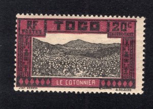 Togo 1925 20c red violet & black Cotton, Scott J14 MH, value = 35c