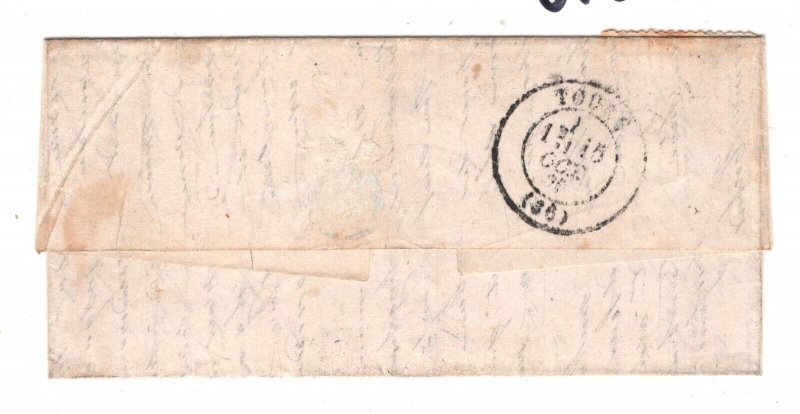 France BALLON MONTE Cover 2/10/1870 PARIS SIEGE Tours EL BALLOON MAIL MA1016