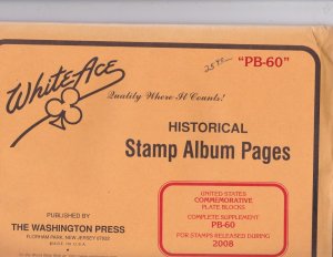 KAPPYSstamps WHITE ACE PLATE BLOCK PAGES SUPPLEMENT PB-60 FOR 2008 #33