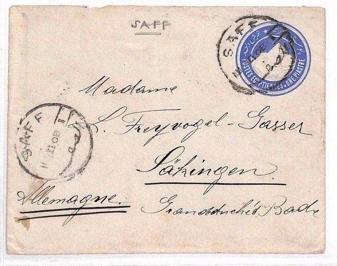 AL69 1908 EGYPT Saff to Germany Cover. Postal Stationery {samwells-covers}