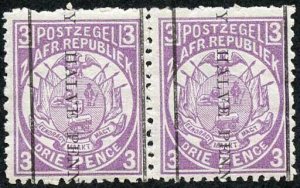 Transvaal SG192 halve penny on 3d M/M PAIR Cat 22+ pounds