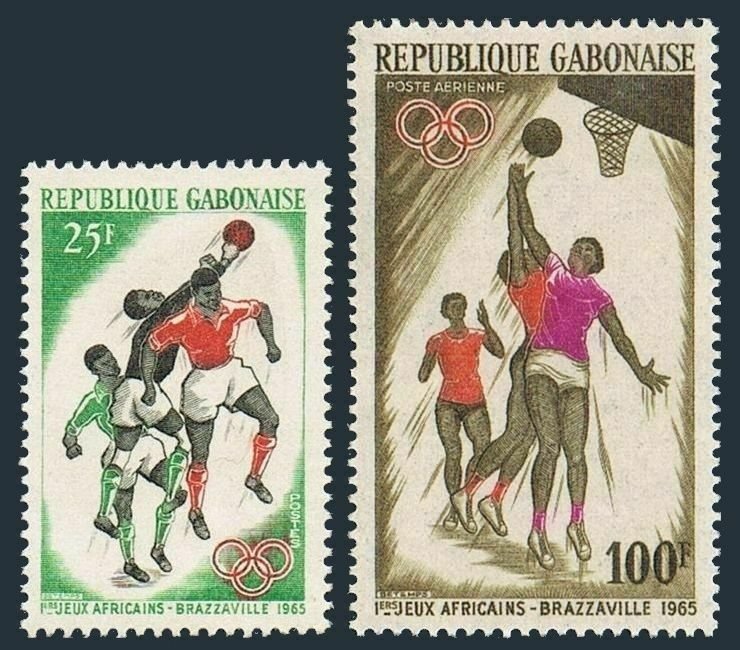 Gabon 183,C35,MNH.Michel 225-226. African Games 1965.Field ball,Basketball.