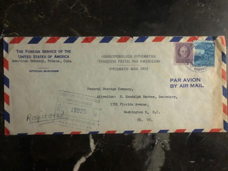 1947 Habana Cuba USA foreign Service diplomatic Airmail cover to Washington DC