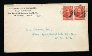 Stamp Newfoundland Sc# 82 pair on 1900 Commercial Cover