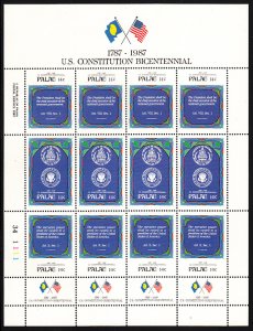 Palau 1987 MNH Sc 157a Sheetlet of 12 14c US Constitution Bicentenary