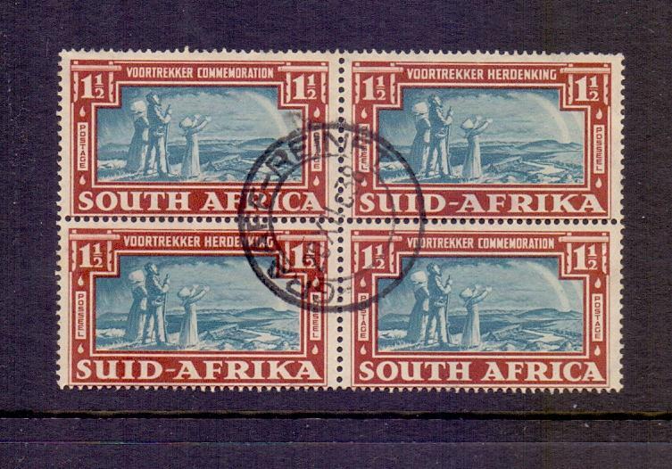 South Africa 1938 used 1 1/2 d. bilingual block of 4   #