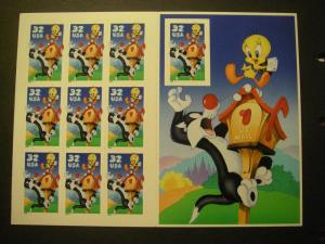 Scott 3204, 32c Sylvester & Tweety, pane of 10, all die cut, MNH Beauty